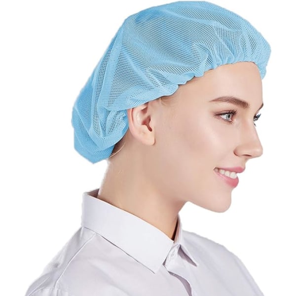Blå Mesh Caps 5 stk Beanies Hatt Unisex Engangs Fiskenett Hårnett