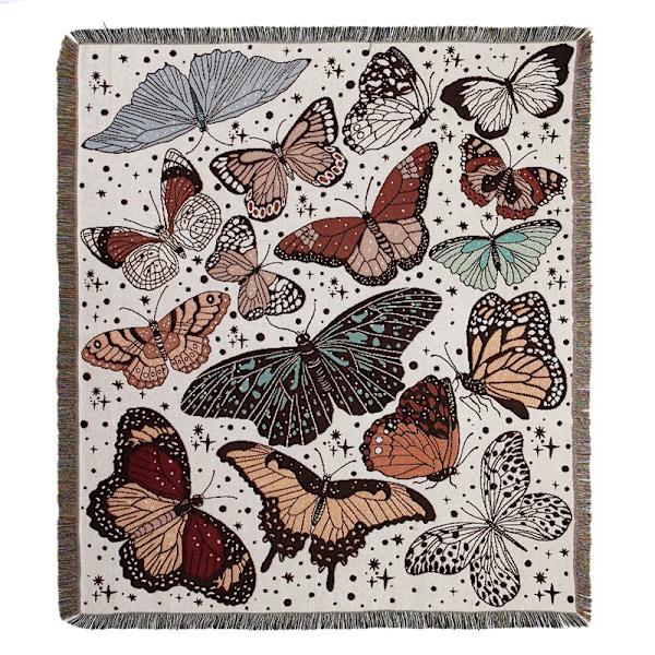 1 Stykke 160x130cm Strikket Butterfly Plaid Tæppe Dekoreret med