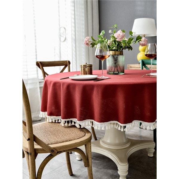 Ensfarget bomulls- og linservietter med frynser, 160 cm