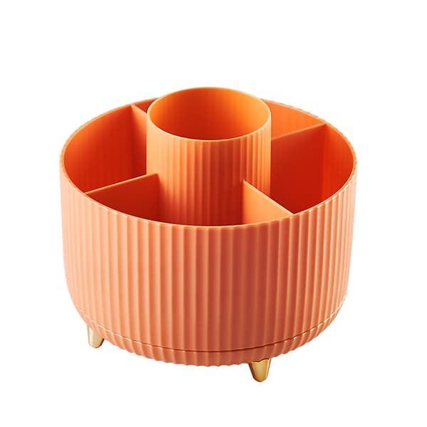 Drejelig børsteholder - Orange, makeupbørsteopbevaring, 360 graders drejning