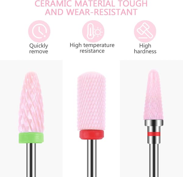 Rosa 7-delad set med keramiska nagelfräsbits - Professionell för att ta bort gellack