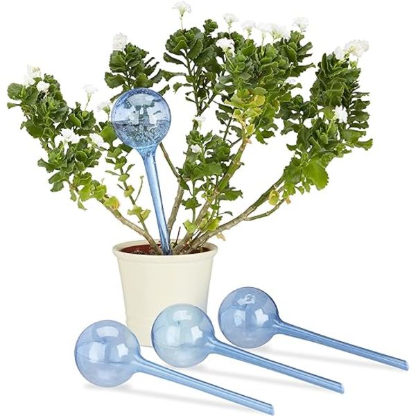Set med 4 Blå Plast Dubbla Veckobevattningskulor, PVC, 8 cm
