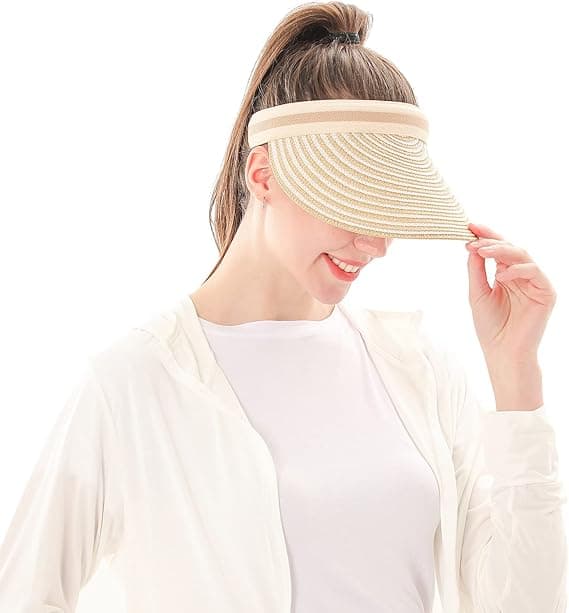 Sommarhatt för kvinnor Bredbrättad beige stråhatt för stranden