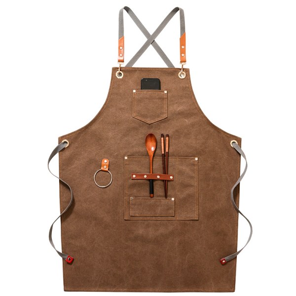 (Khaki)High Quality Cowboy Apron with Pockets for Hairdresser, Pa