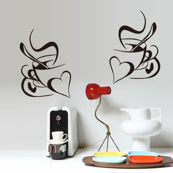 Set med 2 vinyl köksväggdekaler koppar med kärlekscitat för pub