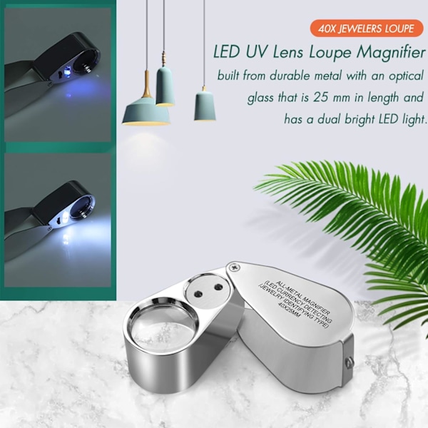 40X Juvelerars Lupp Förstoringsglas, LED/UV Belysning