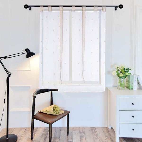 ##/Hvite broderte blomsterromerske gardiner##/