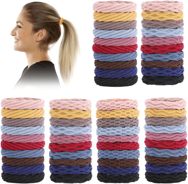 60 stk Bomulls Hårstrikk, Sømløse Hårstrikk Scrunchie Metallfrie