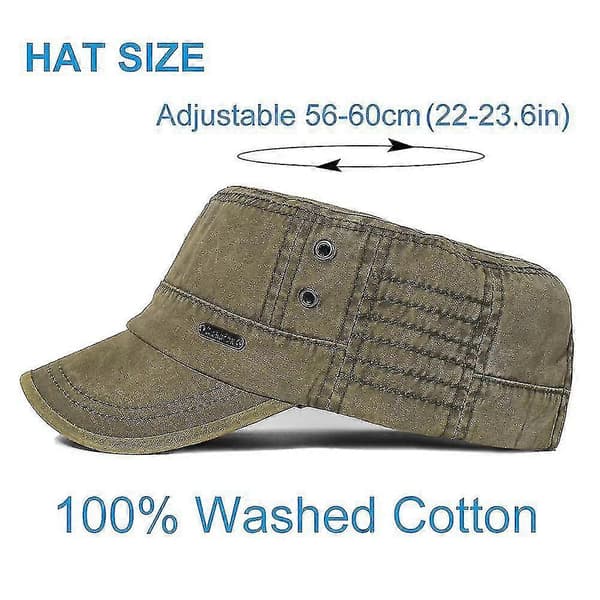 Tvättade Militärkepsar i Bomull Herr Kadett Armékeps Unik Design Vintage Platt Hatt Khaki
