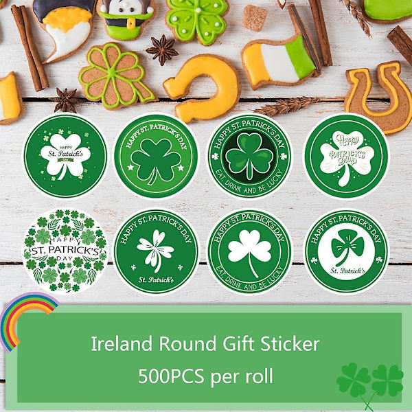 500kpl/rulla Itsekiintopintaisia apilan muotoisia tarroja Pyhän Patrickin päivään - Shamrock-tarrat