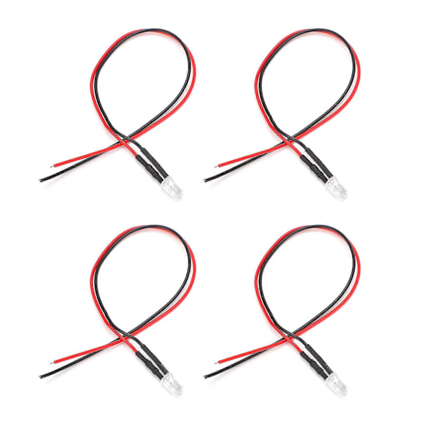 20 stk. LED Pre Wired LightEmitting Diode Normalt Åpen Rund Høy Lysstyrke InLine 12V 5mm (Hvit Emit Rød)