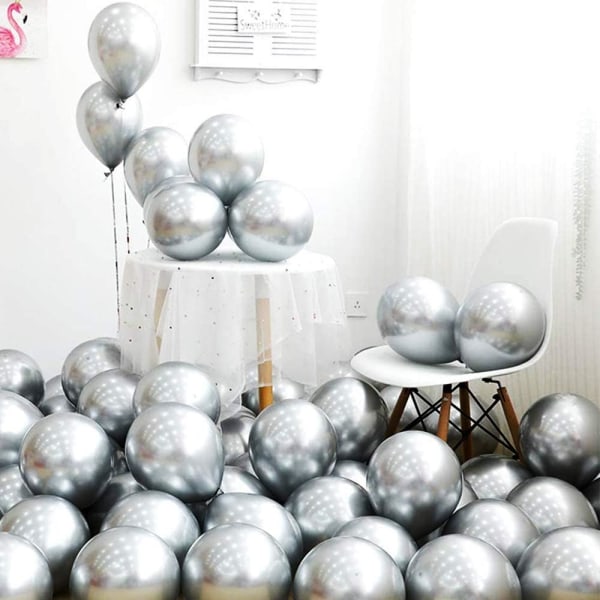 Festballonger 50 st 12 tum Silver Metallic Chrome Helium Shiny