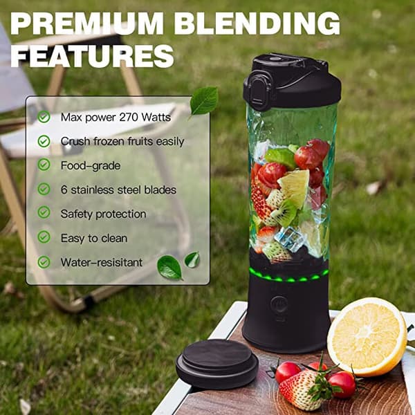 (Sort) Bærbar Blender 270 Watt til Shakes og Smoothies Vandtæt Blender