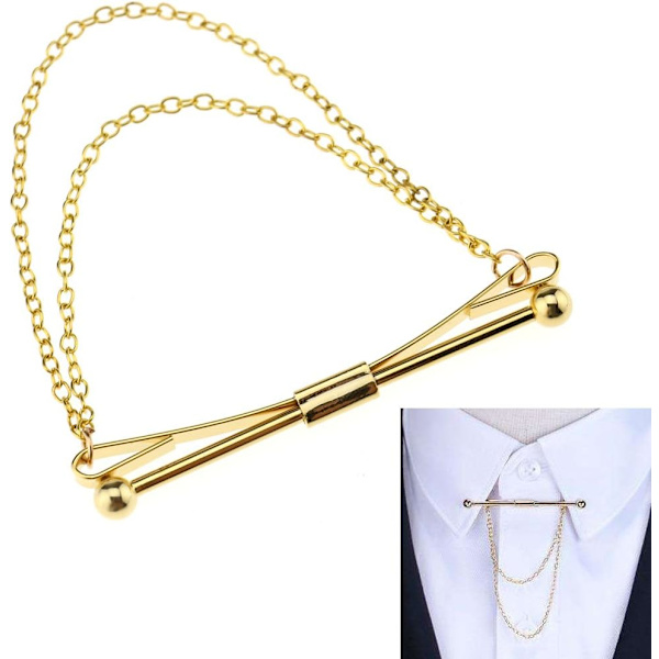 Mænd Dreng Skjorte Krage Clip Bar Brosche Guld Kæde Slips Nål 6cm Del
