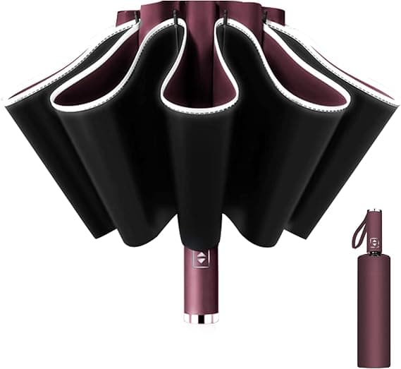 Paraply med reflexremsor i svart - rött gummi, unisex aut