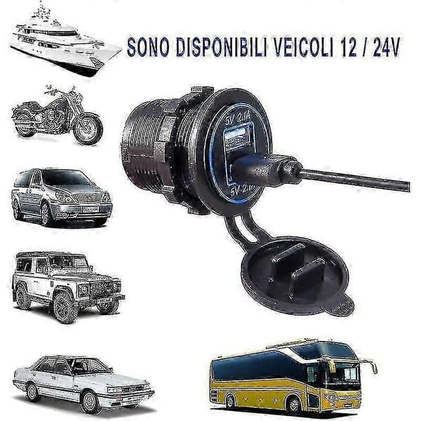 Sigarettenneruttak, 12V strømuttak for bil, båt, motorsykkel, ATV (2-USB Blå)
