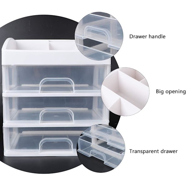 Skrivebords Makeup Organizer med 3 Skuffer Kosmetik Organizer Display