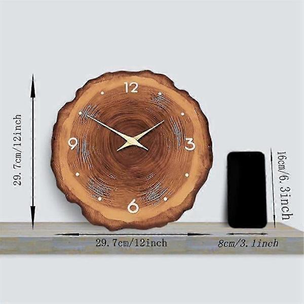 Rustik Väggklocka i Trä 30 cm - Tyst Batteridriven Analog Klocka för Vardagsrum, Sovrum, Kök