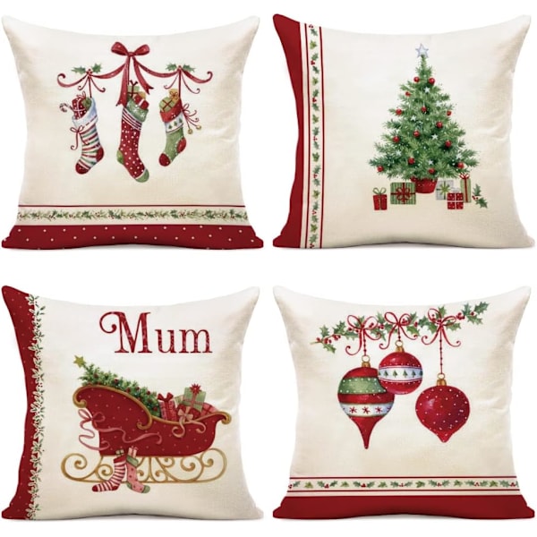 ##/Sett med 4 juleputetrekk - 45 x 45 cm Julenissen Elg De##/