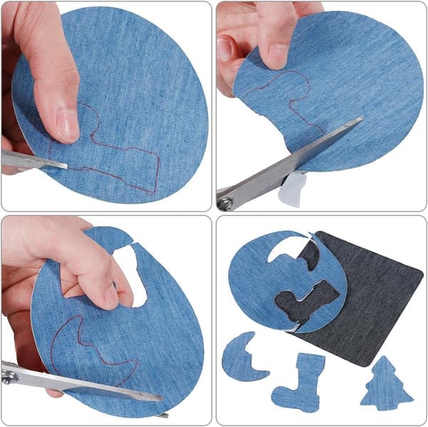 Anpro 30 stk Denim-lapper Oval Blå Lapp Stoff Jern-på-lapper