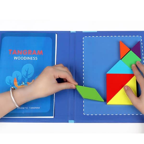 Magnetisk tangram-pussel i trä för barn, rolig intellektuell leksak