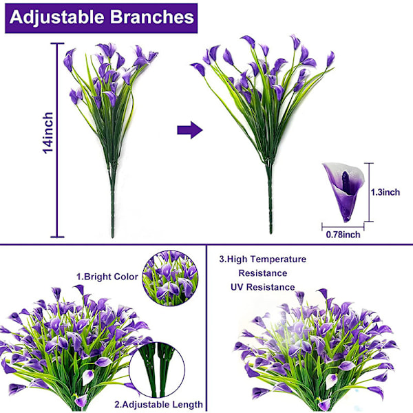 6 stk. Kunstige Blomster, UV-Resistente Silkeblomster i Plastik, Falske