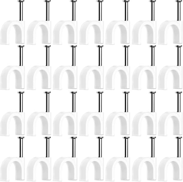 Kabelklämmor, 100 st, vita (4 mm), väggfästen, kabelbindare, m