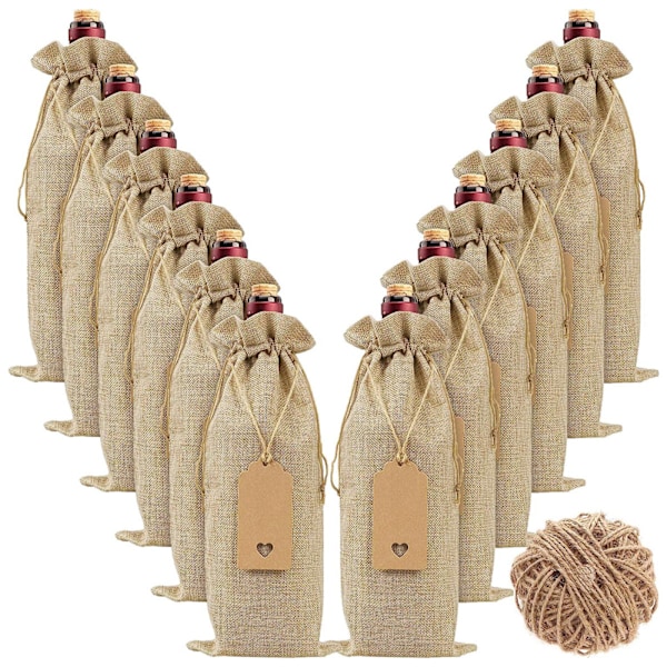 ##/Totepose 12 stk. høykvalitets jute-vinposer og gavemerker##/