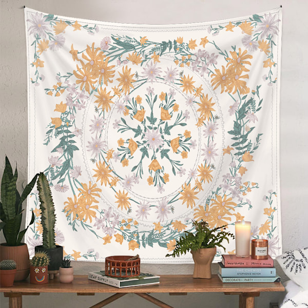 ##/150×200cm Bohemisk väggbonad - Gul krossad blomma, Väggbonad##/