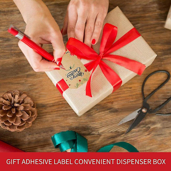2 x 3 tommers julekraftpapirklistremerker gaveklistremerker i 4 grafiske design, DIY-klistremerker (300 stk/rull)