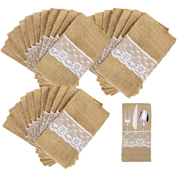 24 pieces burlap cutlery set, 11 x 21cm burlap cutlery for table