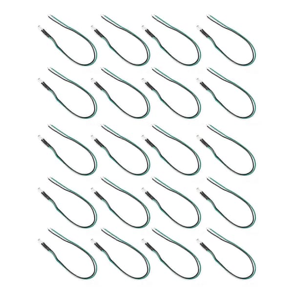 20 stk. LED Pre Wired LightEmitting Diode Normalt Åpen Rund Høy Lysstyrke InLine 12V 5mm (Hvit Emit Grønn)