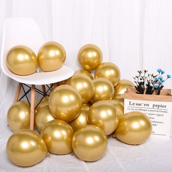 Guld metallic krom latex ballonger, 100 pack 12 tum runda Heliu