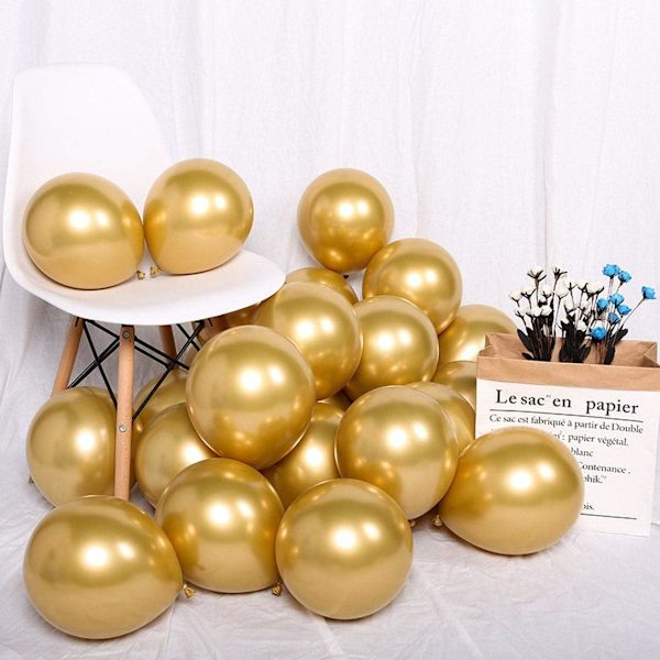 Guld Metallic Krom Latexballonger, 100-pack 12 tum Runda Helium