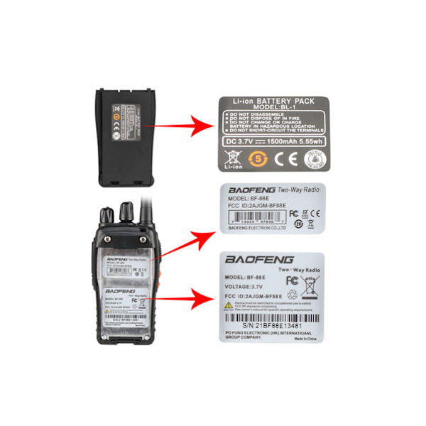 1500mAh Ultra-Pitkä Käyttöaika Walkie-Talkie EU-Standardi Musta 2 kpl