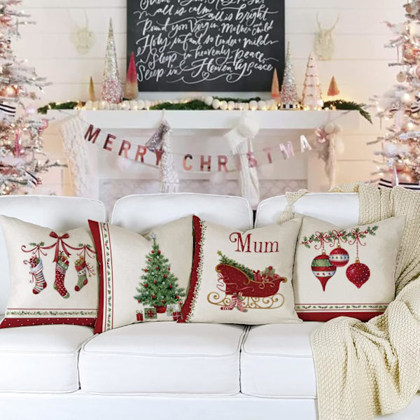 ##/Sett med 4 juleputetrekk - 45 x 45 cm Julenissen Elg De##/