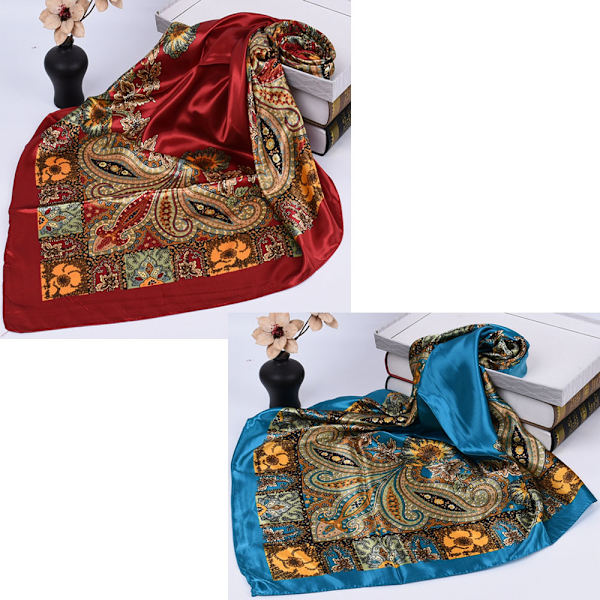 Store firkantede skjerf for damer, 90x90 cm, 2 stk, silke