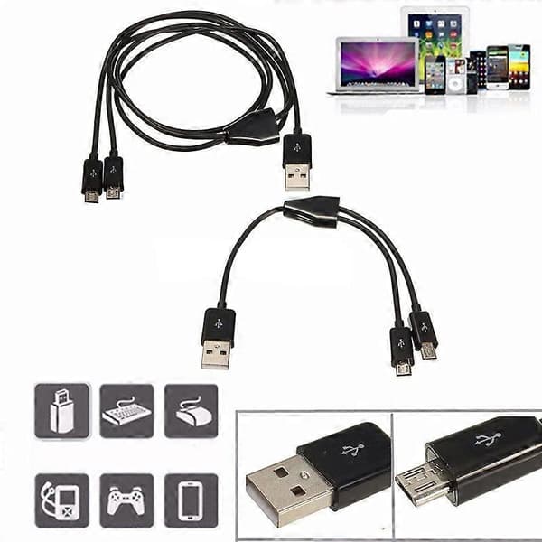 USB 2.0 Hann til Micro USB 2.0 Hann 1 til 2 Y Splitter Lader Datakabel Ledning 100cm