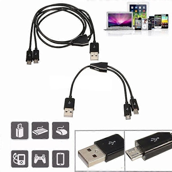 USB 2.0 Hann til Micro USB 2.0 Hann 1 til 2 Y Splitter Lader Datakabel Ledning 20cm