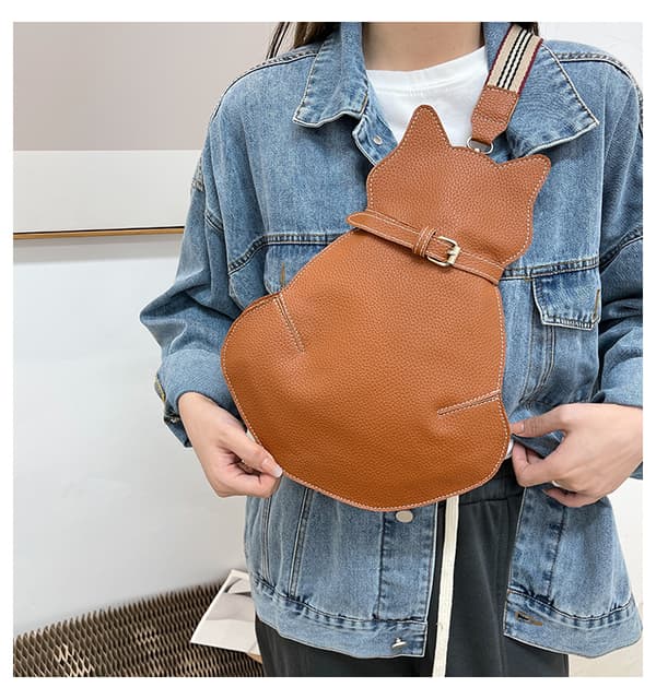 Katt crossbody-väska, enkel bröstväska, läder, brun
