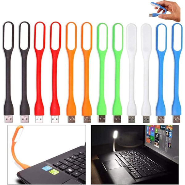 12 st USB LED-lampor, Mini USB Flexibel LED, Bokläslampa
