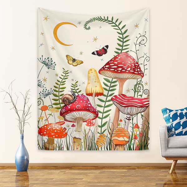 130x150cm Fantastiske Sopp Hvit Veggteppe for Nat