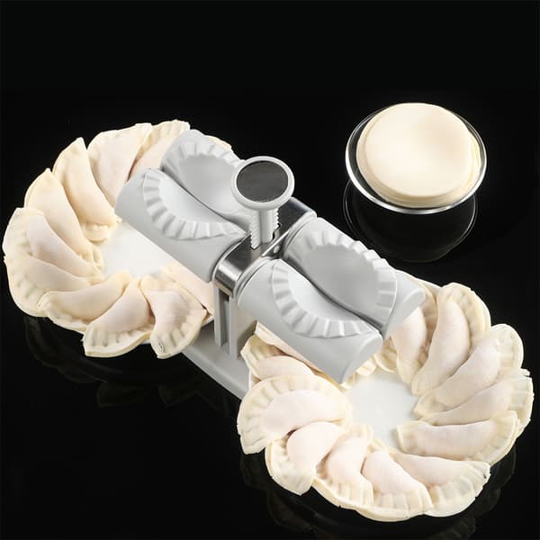 Automatisk wonton-dumplingmaskine med dobbelt hoved, 1 stk. wonton-dumplingmaskine og dumplingform i rustfrit stål, køkkenudstyr, wonton-dumplingmaskine