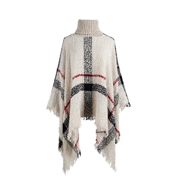 Poncho dame vinter, høy hals, elegant (1-delt)