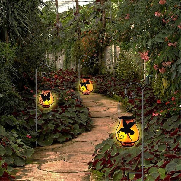 Solcellelampe Simulert Flamme Design Vanntett Metall Solcelle Hengelampe for Hage Dragonfly