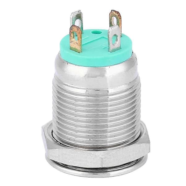 Grønn LED-lys Flat Hode Selvtilbakestillende Metall Trykknapp med Strømsymbol 12mm (5V)