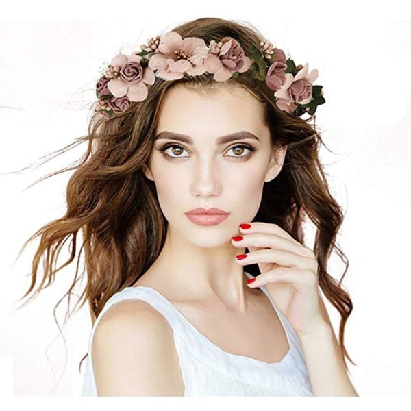Blomsterkrans, Blomsterhodeband Blomsterkrans Hodebånd Boho Rose