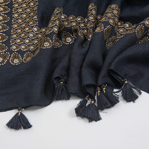 Svart bomullslinne scarf, 185-100cm