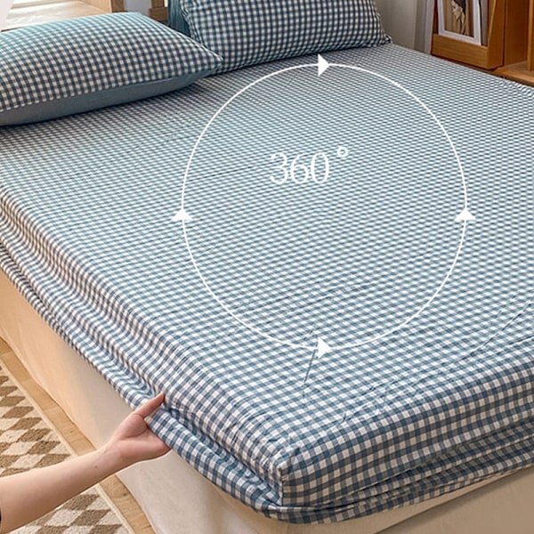 ##/Vasket bomulds plaid sengetøj 150x200cm, 2 stk. 74x48 pudebetræk##/