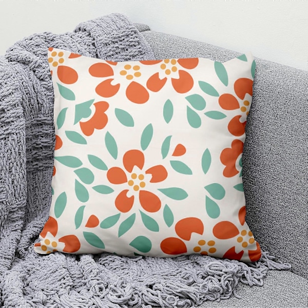 Kuddfodral Blekningsfritt Osynligt Blixtlås Polyester Persika Hud Blomstertryck Kuddfodral för Soffa H